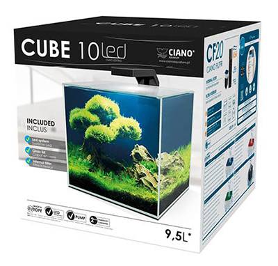 Ciano Aquarium Cube 15 Led Nano acquario con Filtraggio Luce a Led e coperchio 14 Litri