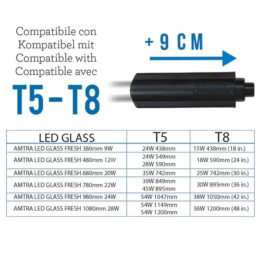Amtra Led Glass Fresh Lampada a Led Regolabile con Dimmer e Timer inclusi 1080mm 28W (T5 54W T8 36W)