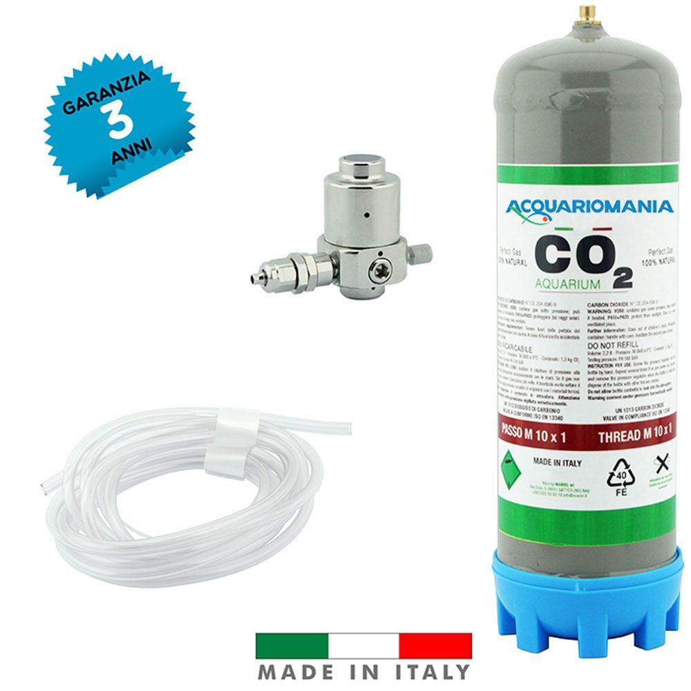 Acquariomania Impianto CO2 Minimum Eco Bombola 1300g Riduttore di pressione e Tubo