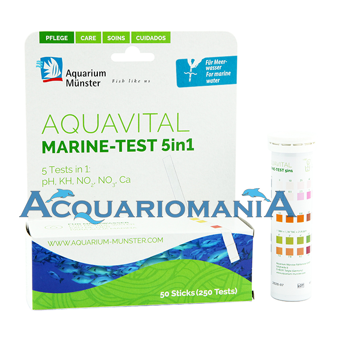 Aquarium Munster Marine Test 5in1 specifico per marino PH/KH/NO2/NO3/CA 50 strisce