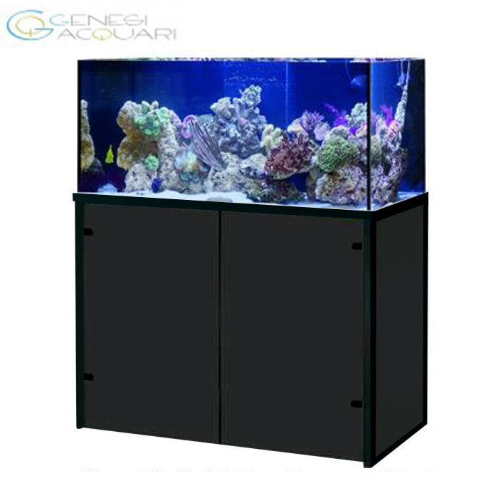 Genesi Acquario Marino Reef Plus Extrachiaro Completo con Sump e Supporto in Alluminio Nero 100x50x50