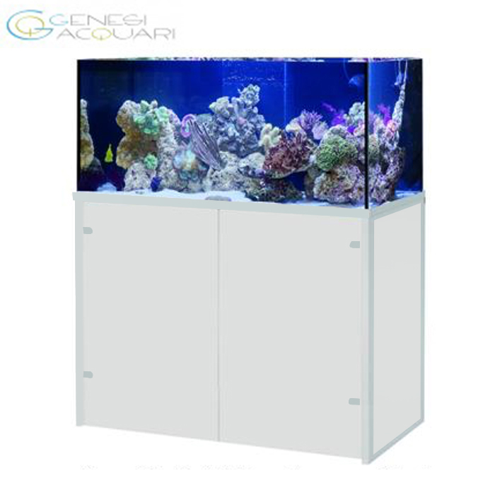 Genesi Acquario Marino Reef Plus Extrachiaro Completo con Sump e Supporto in Alluminio Bianco 120x50x50