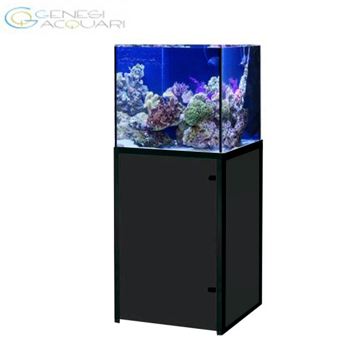 Genesi Acquario Marino Reef Plus Extrachiaro Completo con Sump e Supporto in Alluminio Nero 60x45x45