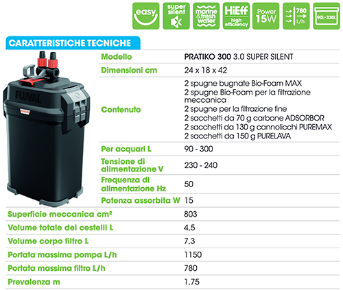 Askoll Pratiko 300 3.0 Super Silent Filtro Esterno per acquari fino a 330 litri
