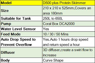 Coral Box Protein Skimmer D500 Plus Schiumatoio per vasche fino a 650 litri