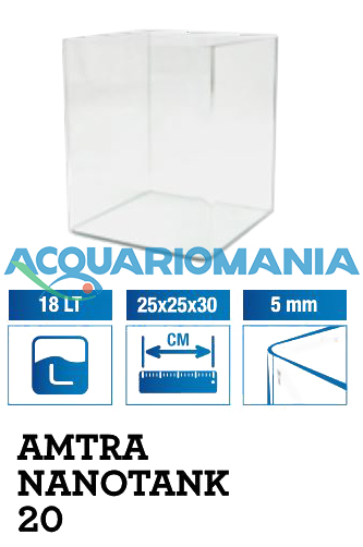 Amtra Nanotank 20 Acquario 18 Litri Vasca Coperchio e Tappetino 25x25x30h cm