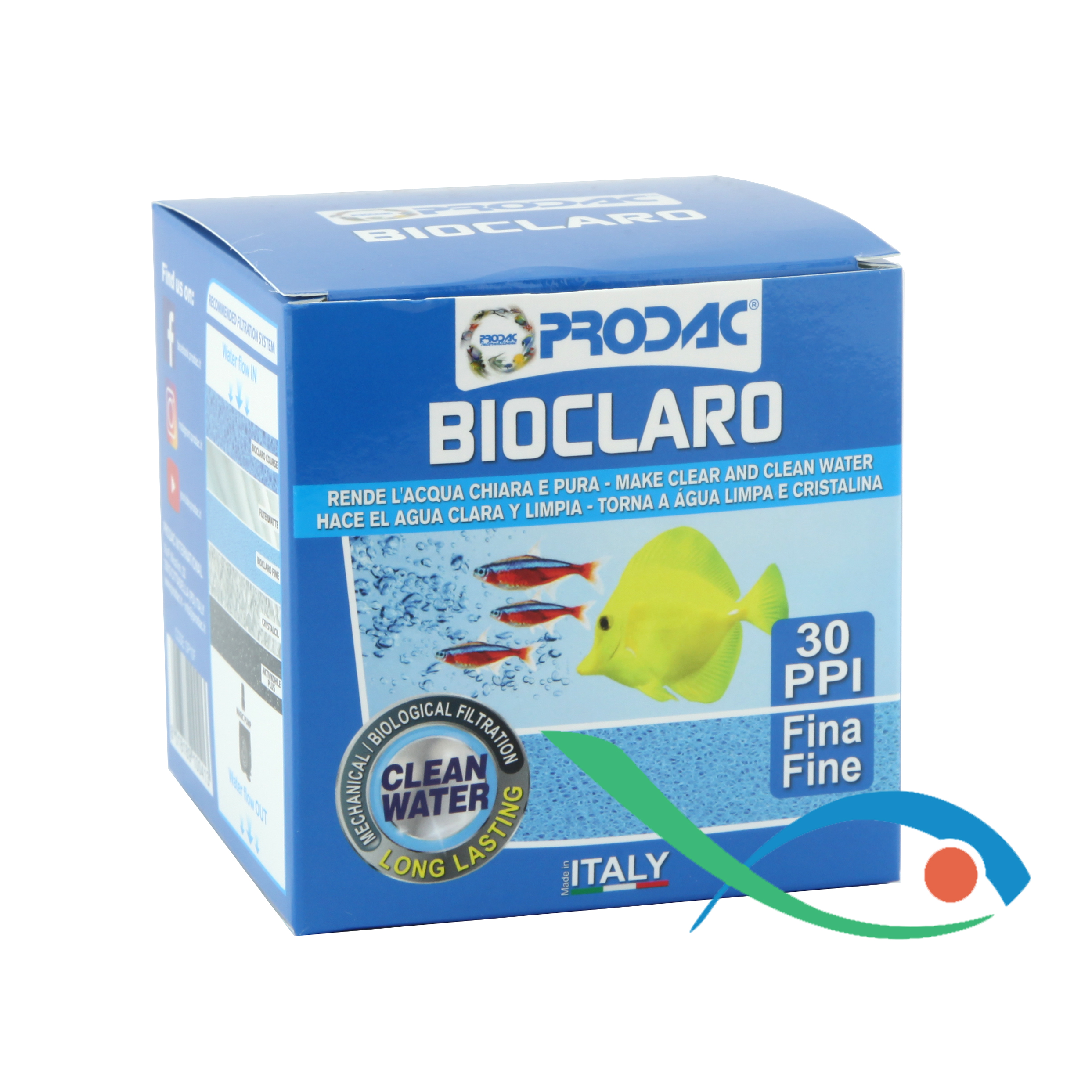 Prodac Bioclaro Spugna blu 10x10x10cm grana fine 30ppi
