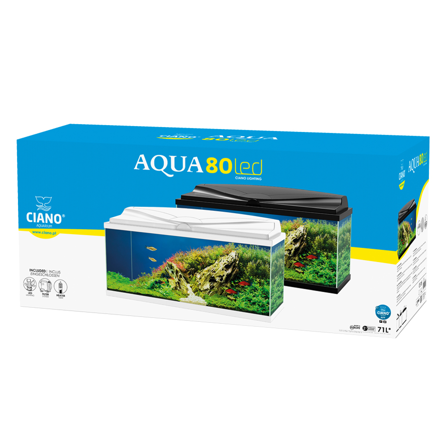 Ciano Aquarium Acquario Aqua 80 Nero completo 71lt 80x30x41,5h cm