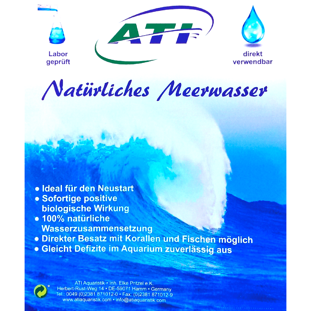 Ati Natural Meerwasser Acqua naturale marina pronta per acquari di barriera 2x10 Litri