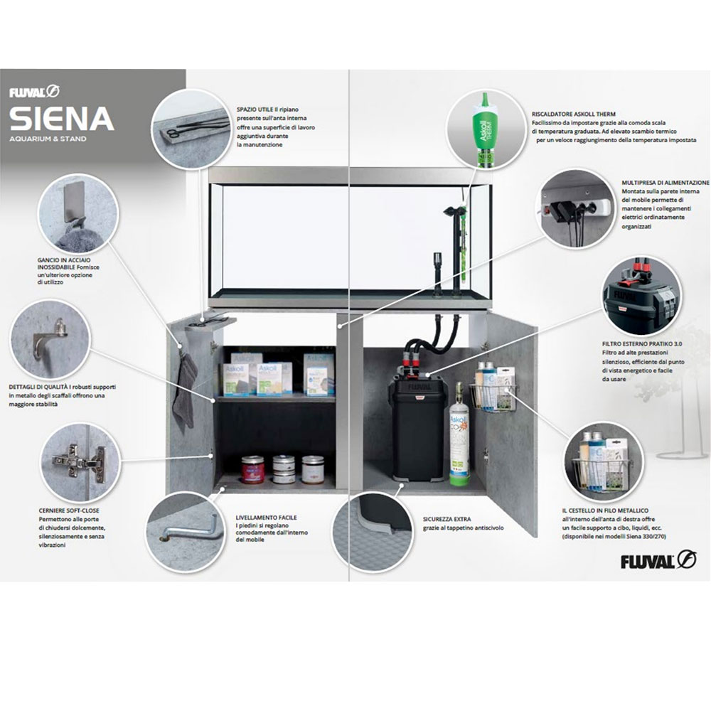Askoll Fluval Siena 270 Combo Acquario con Supporto 90x55x55h cm