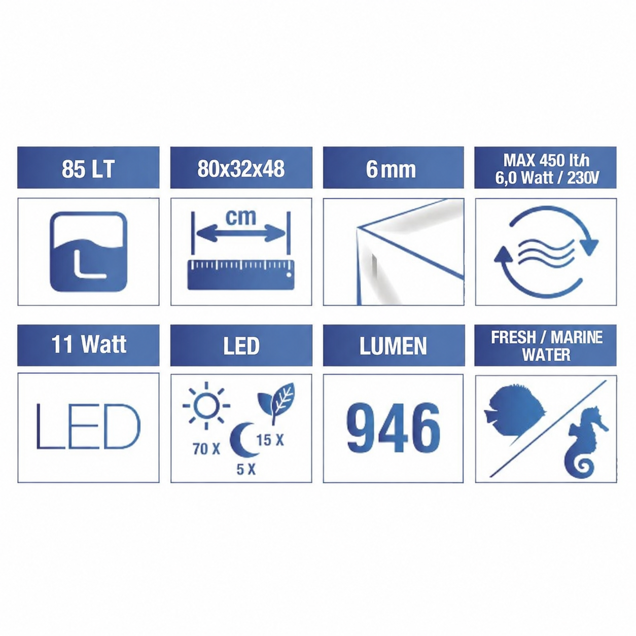 aaaAmtra Acquario System V2 80 Led con Filpo completo Bianco 85lt 80x32x48h cm