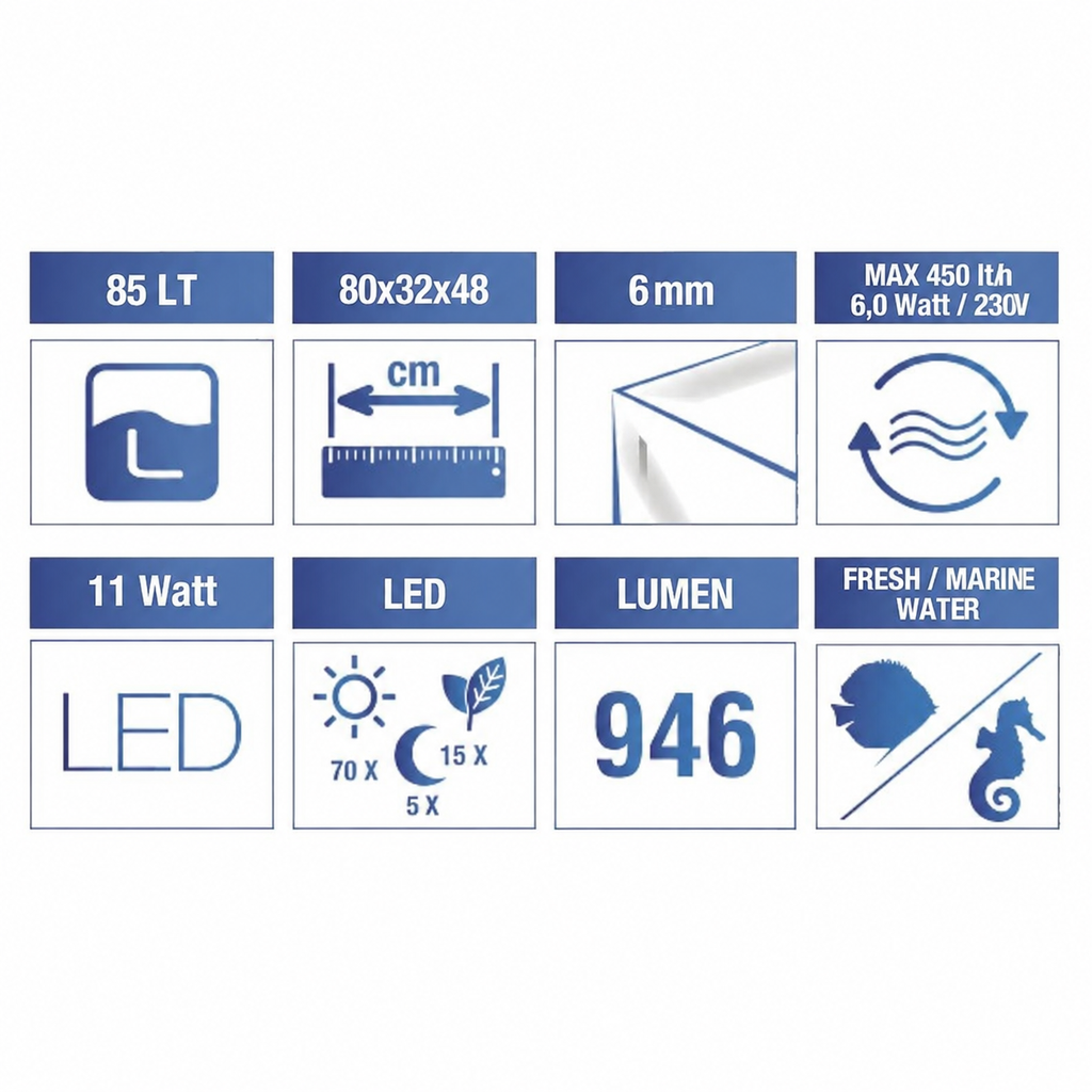 aaaAmtra Acquario System V2 80 Led con Filpo completo Bianco 85lt 80x32x48h cm