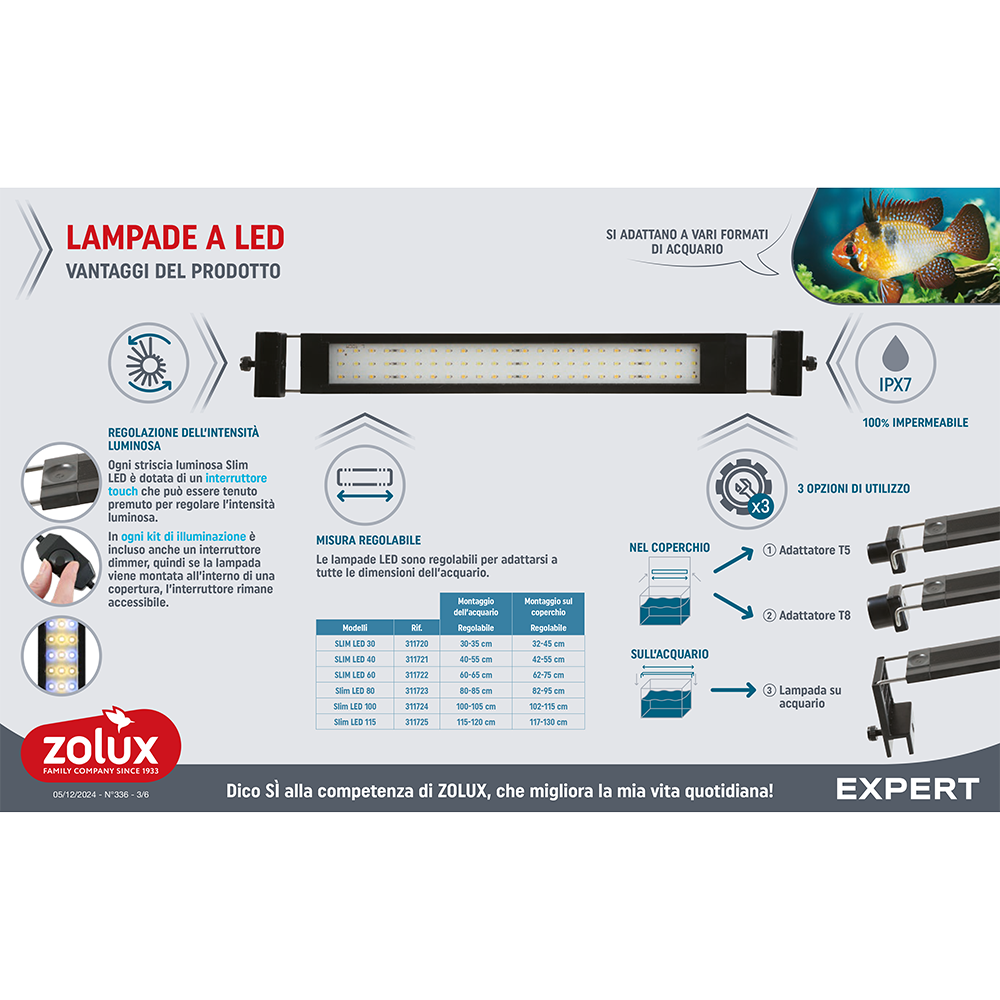 Zolux Slim Led 40 Aquaya Lampada multiuso per acqua dolce 14W 40cm