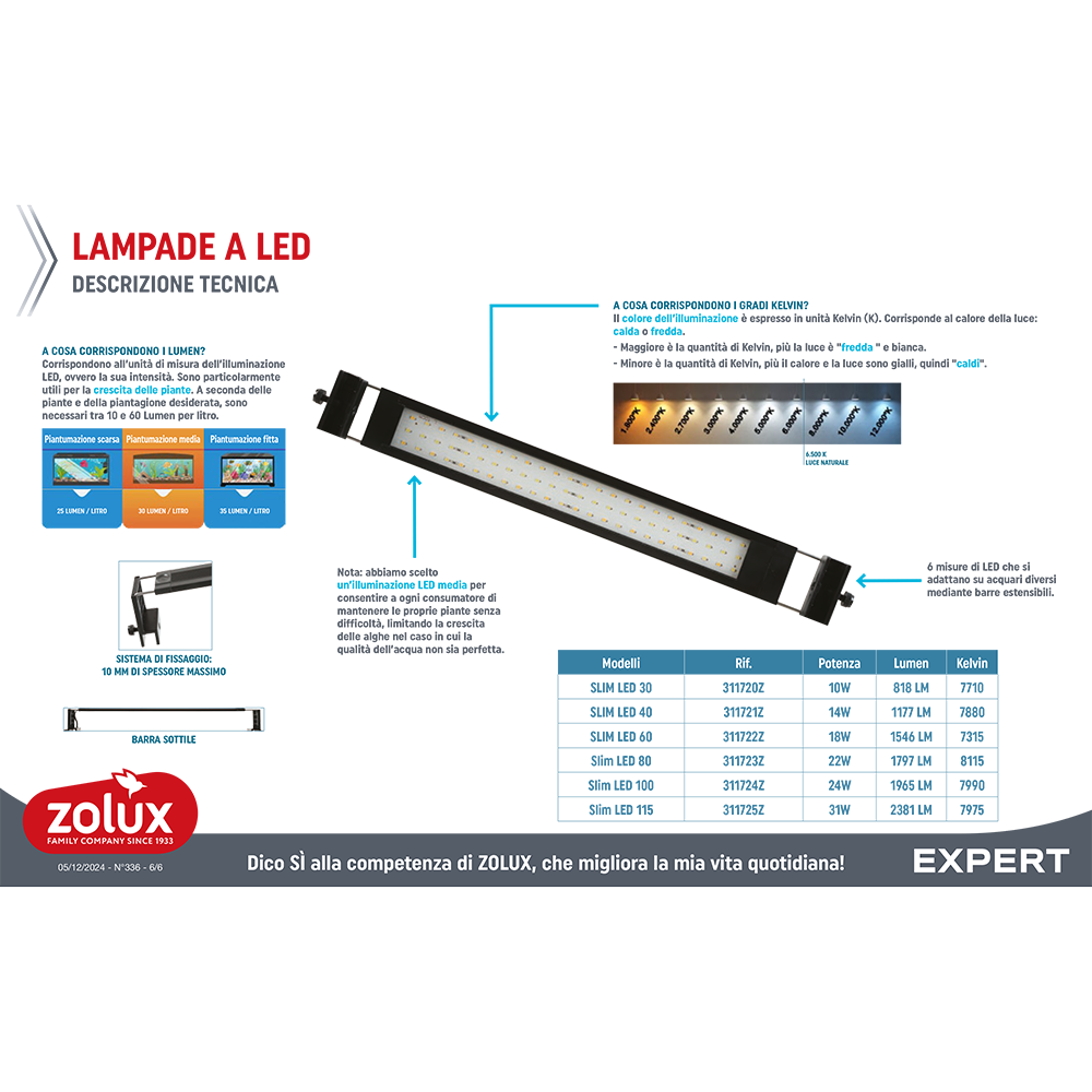 Zolux Slim Led 80 Aquaya Lampada multiuso per acqua dolce 22W 80cm