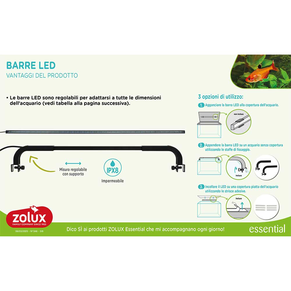Zolux Aquaya Barre Led 68 Essential Lampada Led 12W 76-81cm