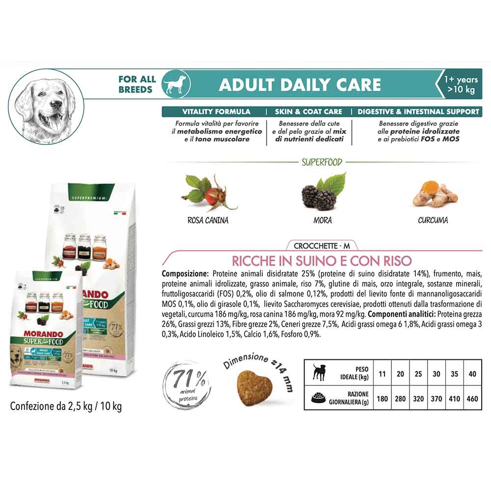 Morando Super Pet Food Adult Daily Care Crocchette M Ricche in Suino e con Riso 2,5 Kg