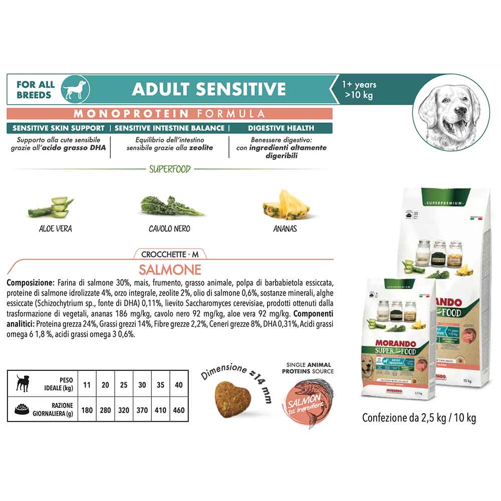 Morando Super Pet Food Adult Sensitive Monoproteico Crocchette M Salmone 10 Kg