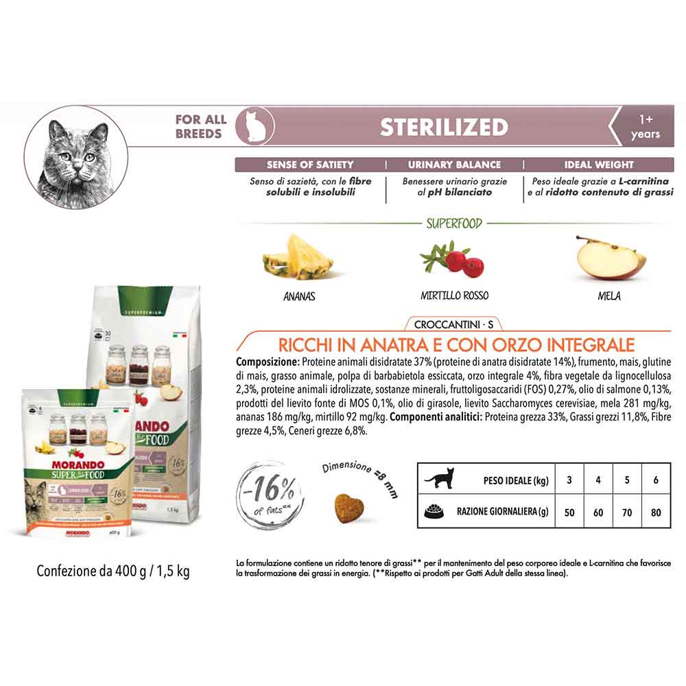 Morando Super Pet Food Sterilized S per Gatti Ricchi in Anatra e con Orzo Integrale 400g