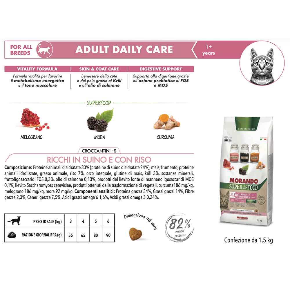 Morando Super Pet Food Adult Daily Care S Ricchi in Suino e con Riso 1,5Kg