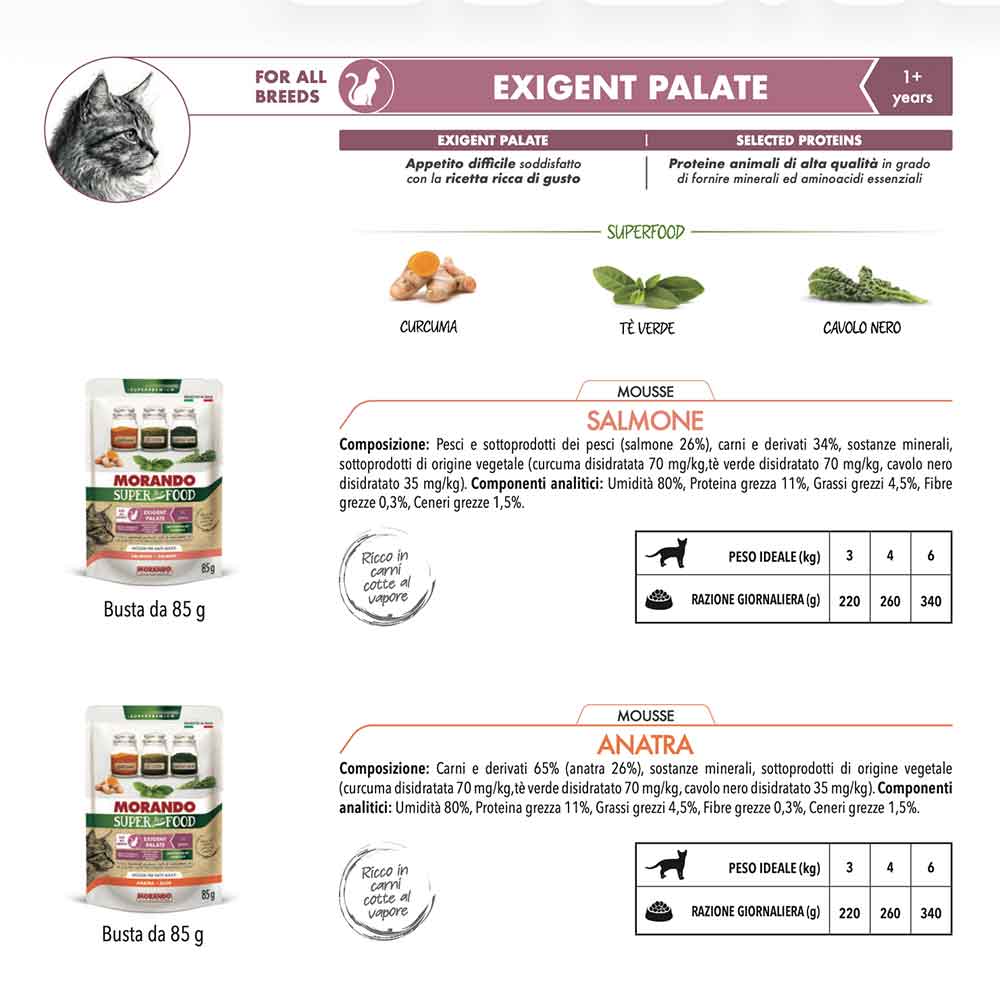 Morando Super Pet Food Umido per Gatto Sterilized Exigent Palate Mousse Anatra 85g