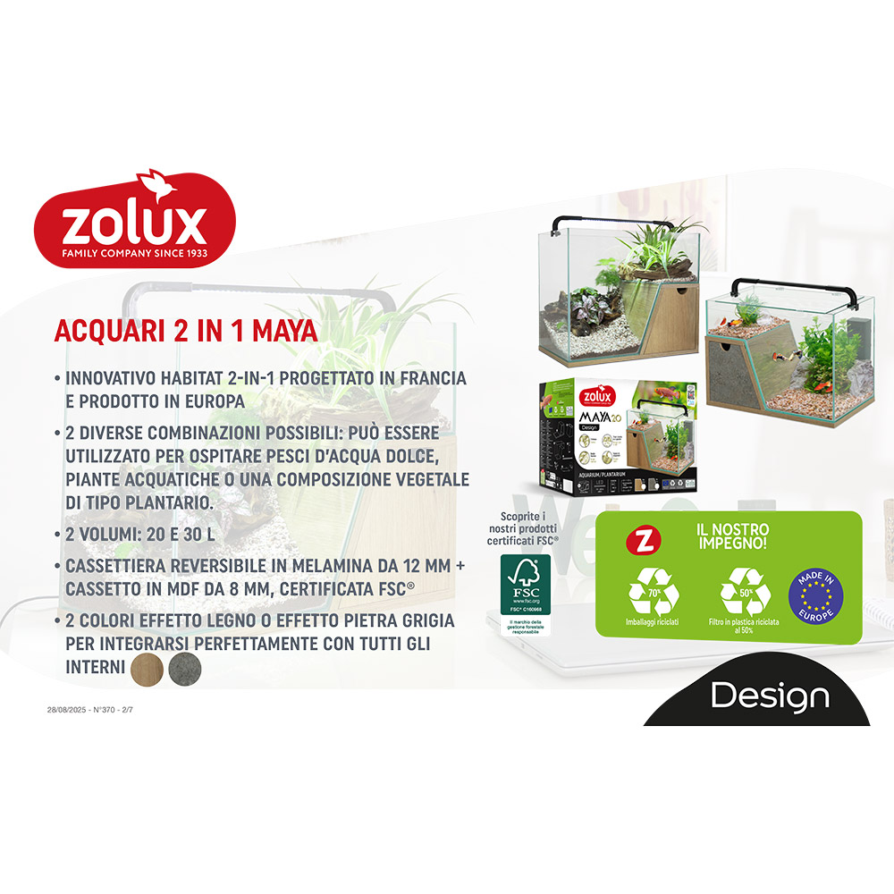 Zolux Maya Acquario con Filtro e Luce Legno/grigio 20Lt 41x24x28h cm