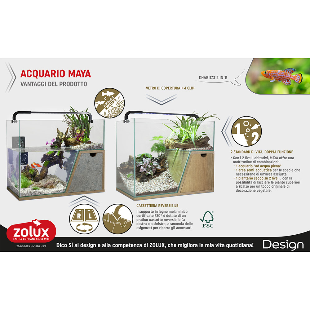 Zolux Maya Acquario con Filtro e Luce Legno/grigio 20Lt 41x24x28h cm