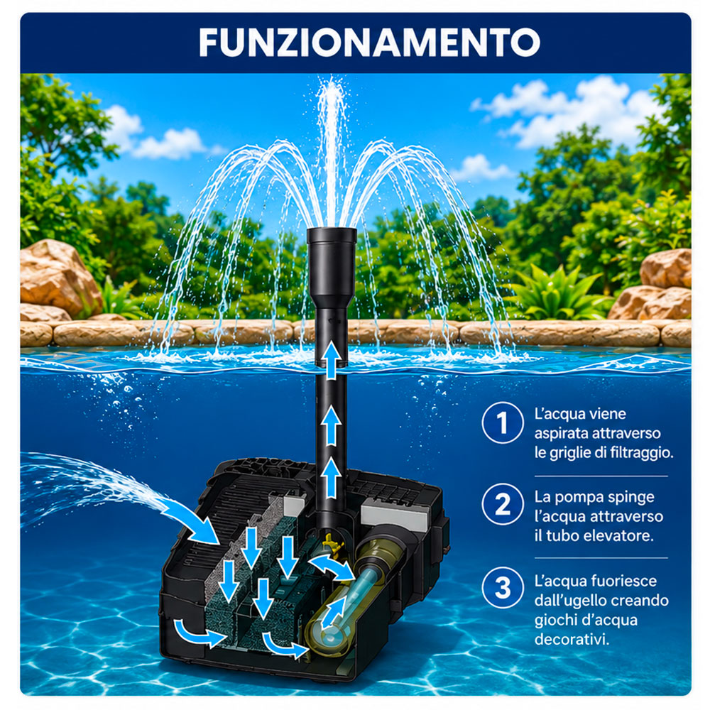 Askoll MultiFlow UV-C Filtro interno per fontane e laghetti 2500l/h