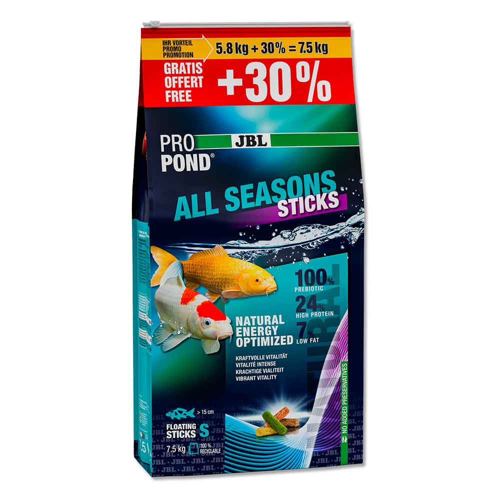 Jbl Pro Pond All Season Sticks S Mangime bastoncini quattro stagioni per koi e altri pesci da laghetto 5,8kg + 30% omaggio = 7,5 Kg 