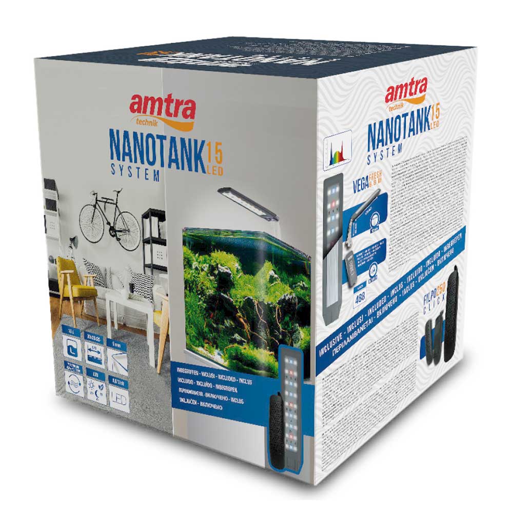 Amtra Nanotank System 15 Acquario 15l Led Filtro Coperchio e Tappetino 30x20x25h cm
