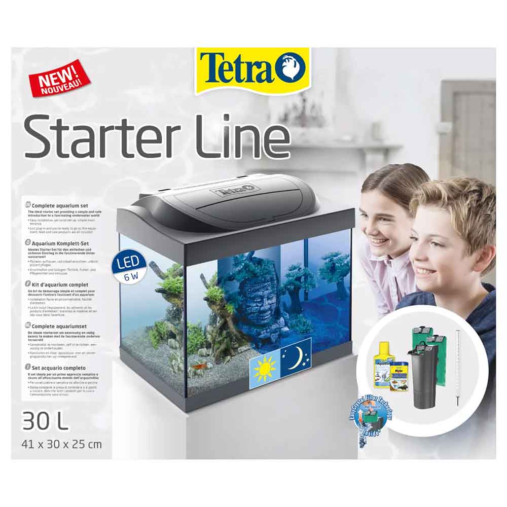 Tetra Acquario Starter Line 30 Led 6W Completo 41x30x25cm 30 litri con Luce Notturna Nero