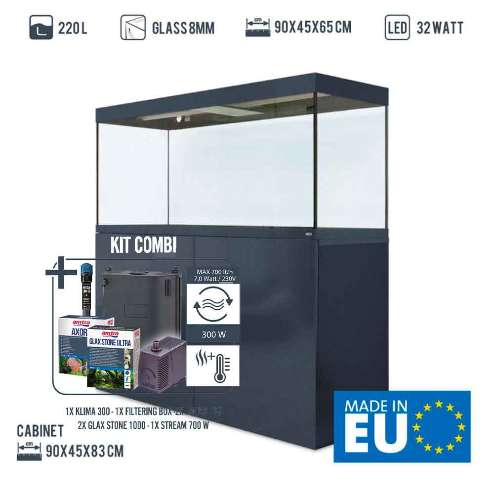 Amtra Acquario Alux Grey Combi con Mobile e Filtraggio 220L 90x45x148h cm