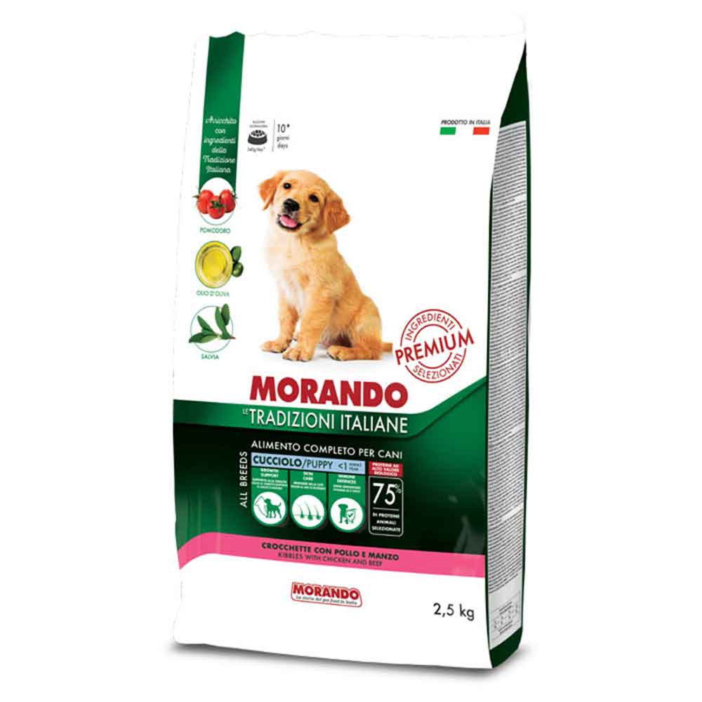 Morando Premium Crocchette Cucciolo per Cane fino a 1 anno con Pollo e Manzo 9mm 2,5Kg