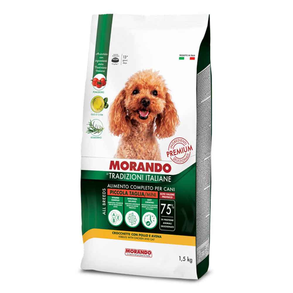 Morando Premium Crocchette Piccola Taglia per Cane con Pollo e Avena 9mm 1,5Kg