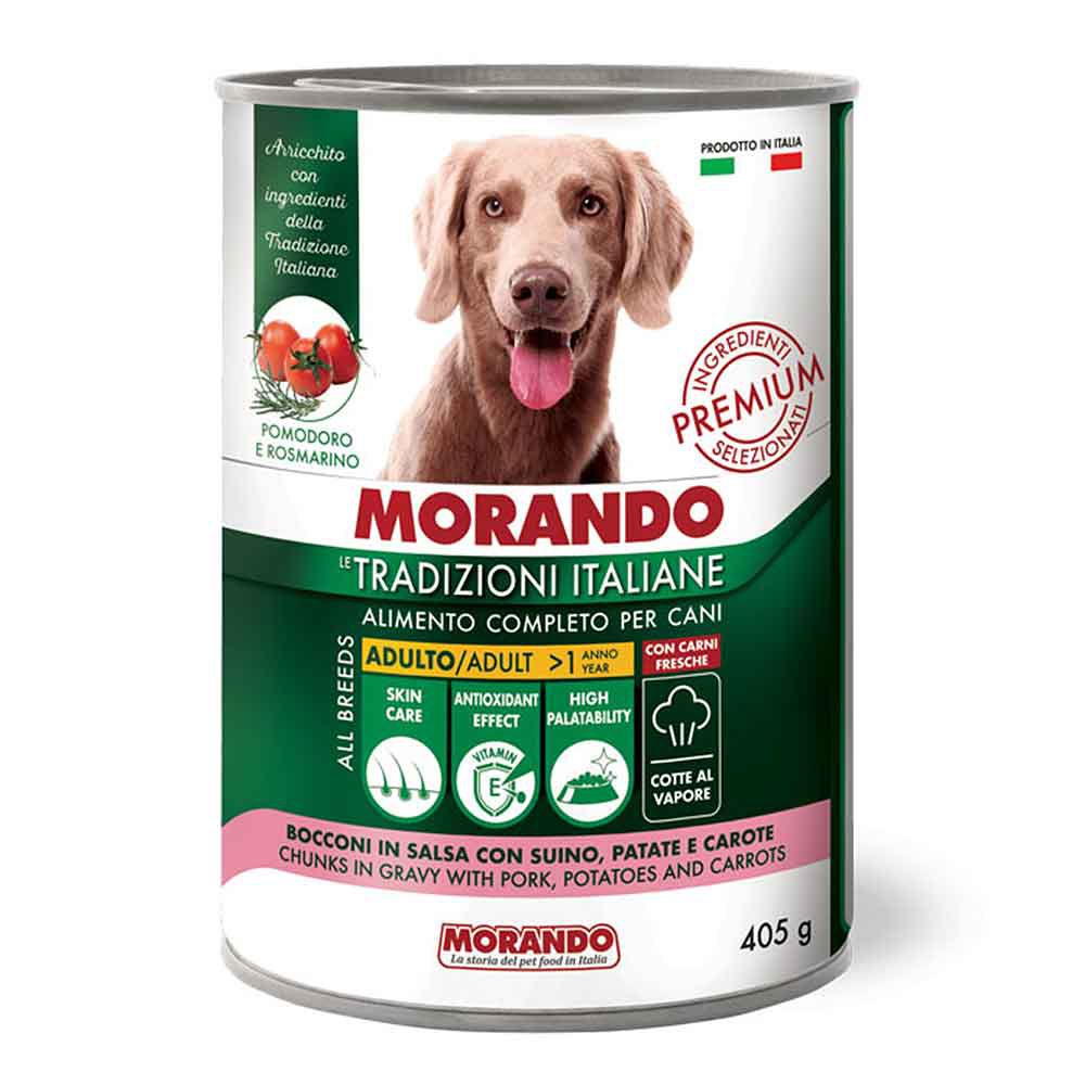 Morando Premium Bocconi Adulto per Cane in salsa con Suino Patate e Carote 405gr