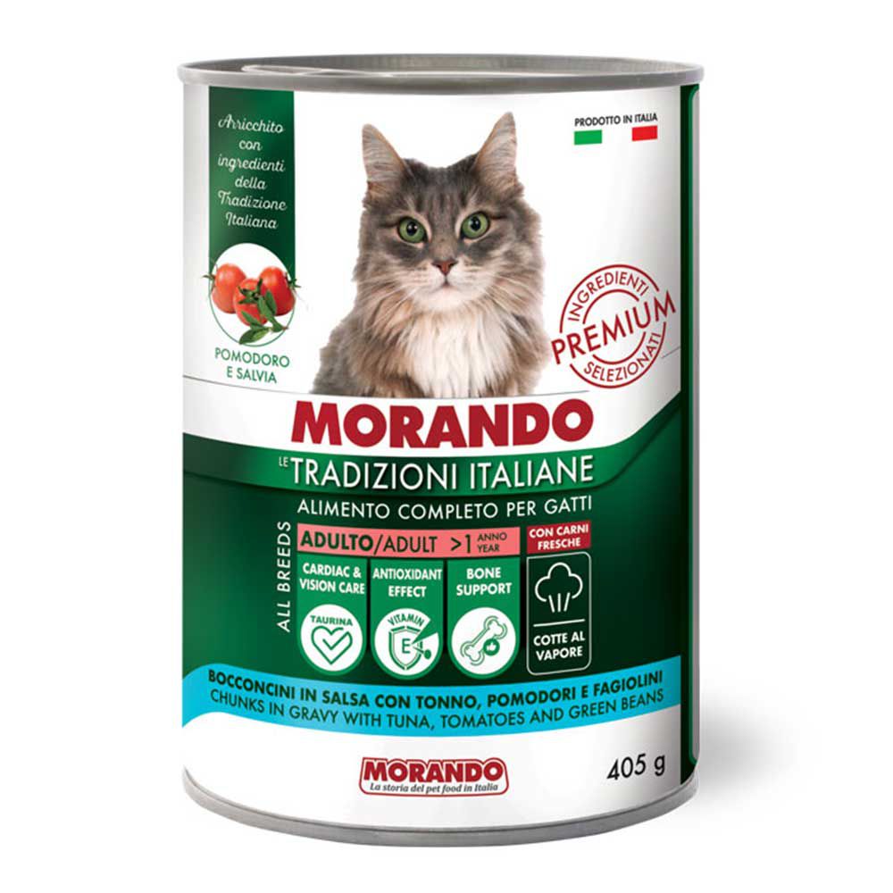 Morando Premium Umido Adulto  per Gatto Bocconcini in salsa con Tonno Pomodori e Fagiolini 405gr