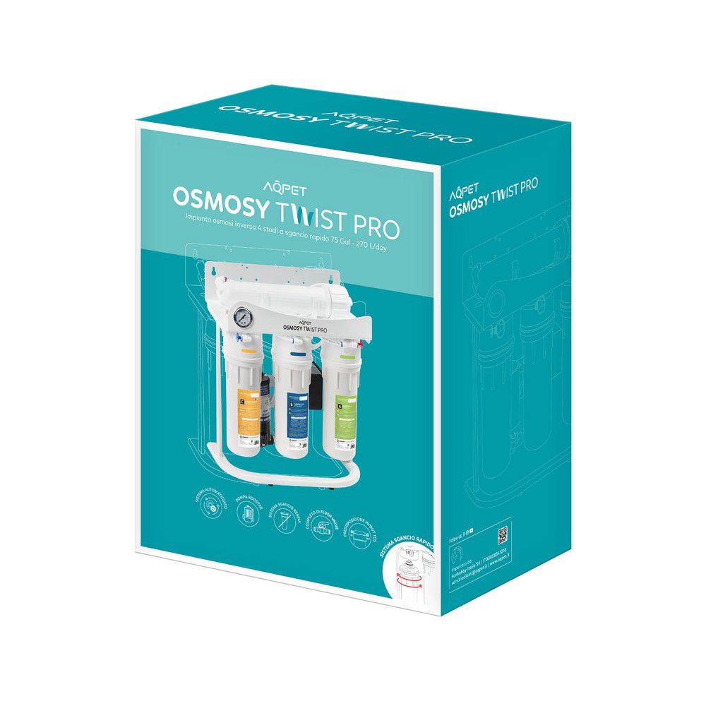 Aqpet Osmosy Twist Pro Impianto Osmosi Sgancio Rapido 4 Stadi 75 Gal-270 l/giorno