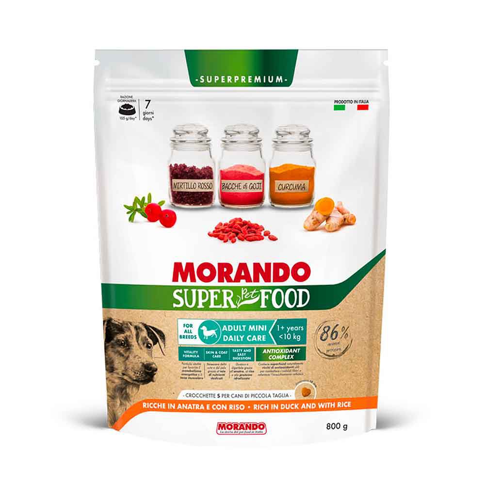 Morando Superpremium Crocchette Adult Mini Daily Care S per Cane Ricche in Anatra e con Riso 800g