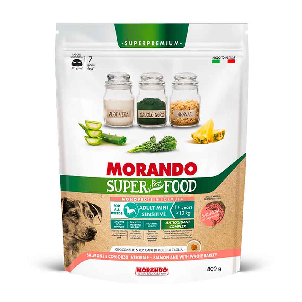 Morando Superpremium Crocchette Adult Mini Sensitive S per Cane Salmone e con Orzo integrale 800g