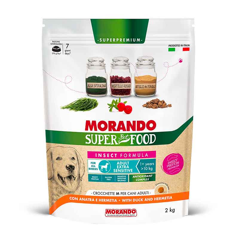 Morando Superpremium Crocchette Adult Extra Sensitive M per Cane Ricche in Anatra e con Hermetia 2Kg