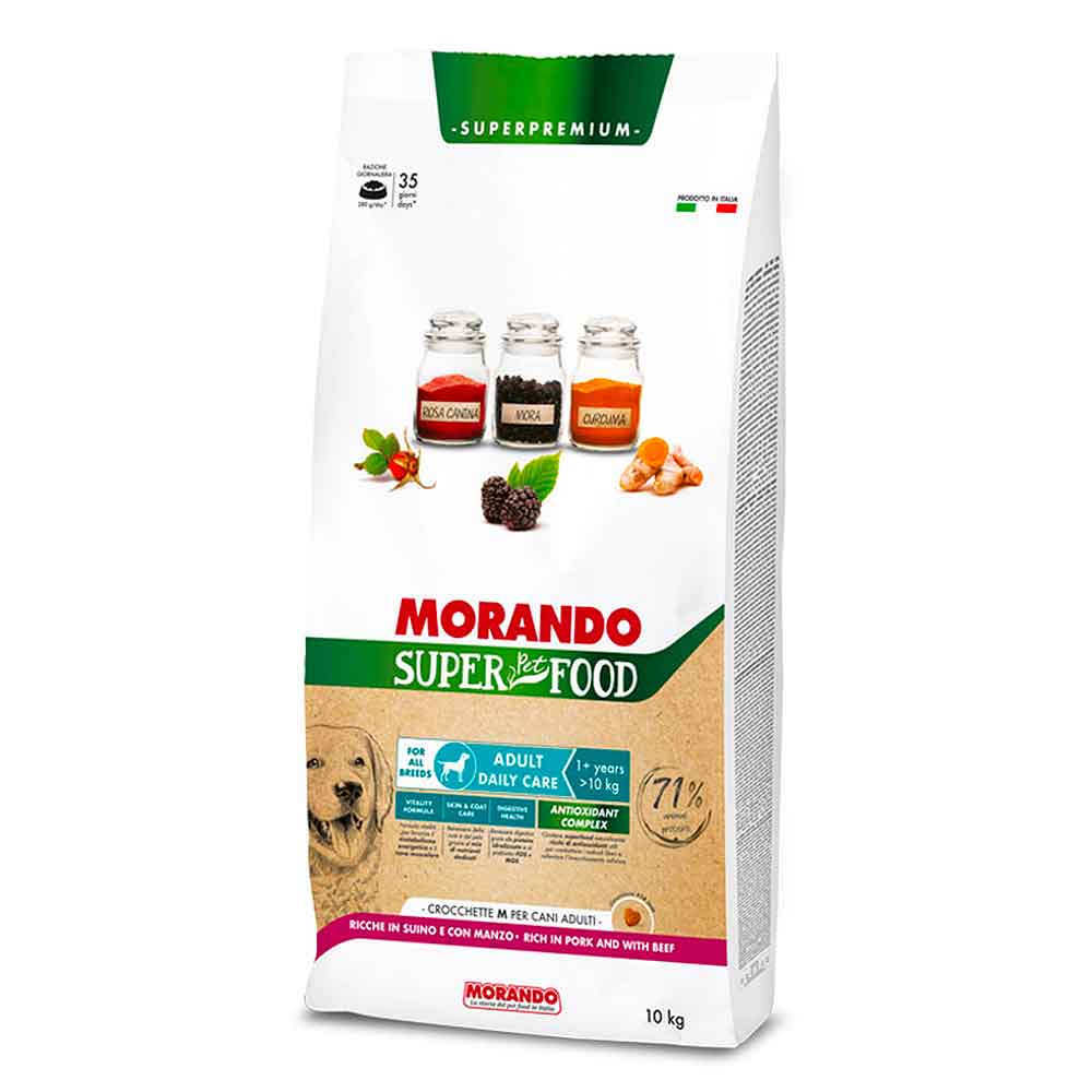 Morando Superpremium Crocchette Adult Daily Care M per Cane Ricche in Suino e con Manzo 10Kg