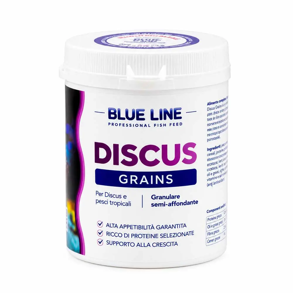 Blue Line Discus Grains Mangime granulare per Discus e pesci tropicali semi affondante 115g