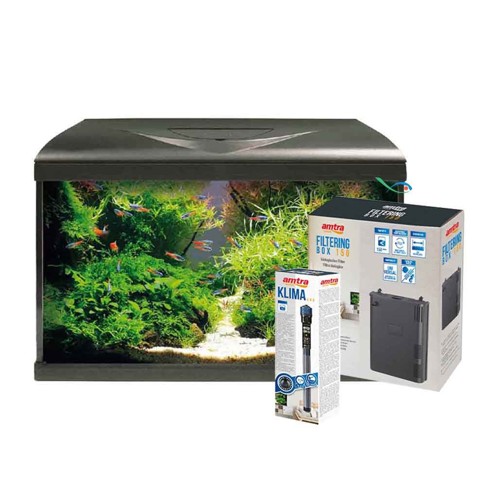 Amtra Acquario V2 60 Led Combi con Filtering Box e Riscaldatore Nero 65lt 60x30x42h cm