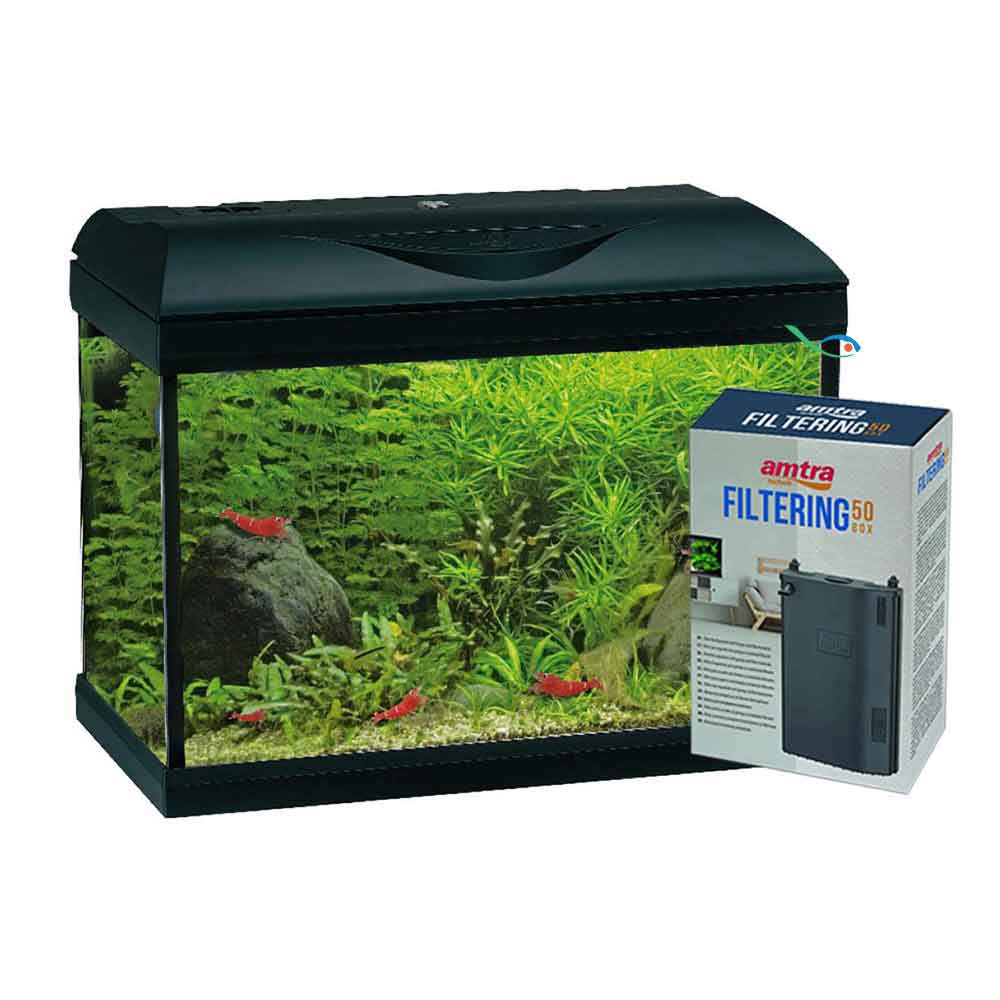 Amtra Basic 40 Acquario Led Nero con Filtering Box 50 25lt 42,5x23,5x33h cm