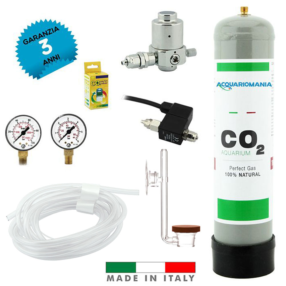 Acquariomania Impianto CO2 Minimum Pro Bombola 600g Riduttore Elettrovalvola Test Tubo Atomizzatore Manometri