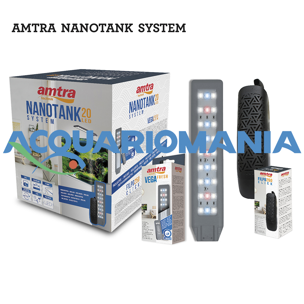 Amtra Nanotank System 20 Acquario 18l Led Filtro Coperchio e Tappetino 25x25x30h cm