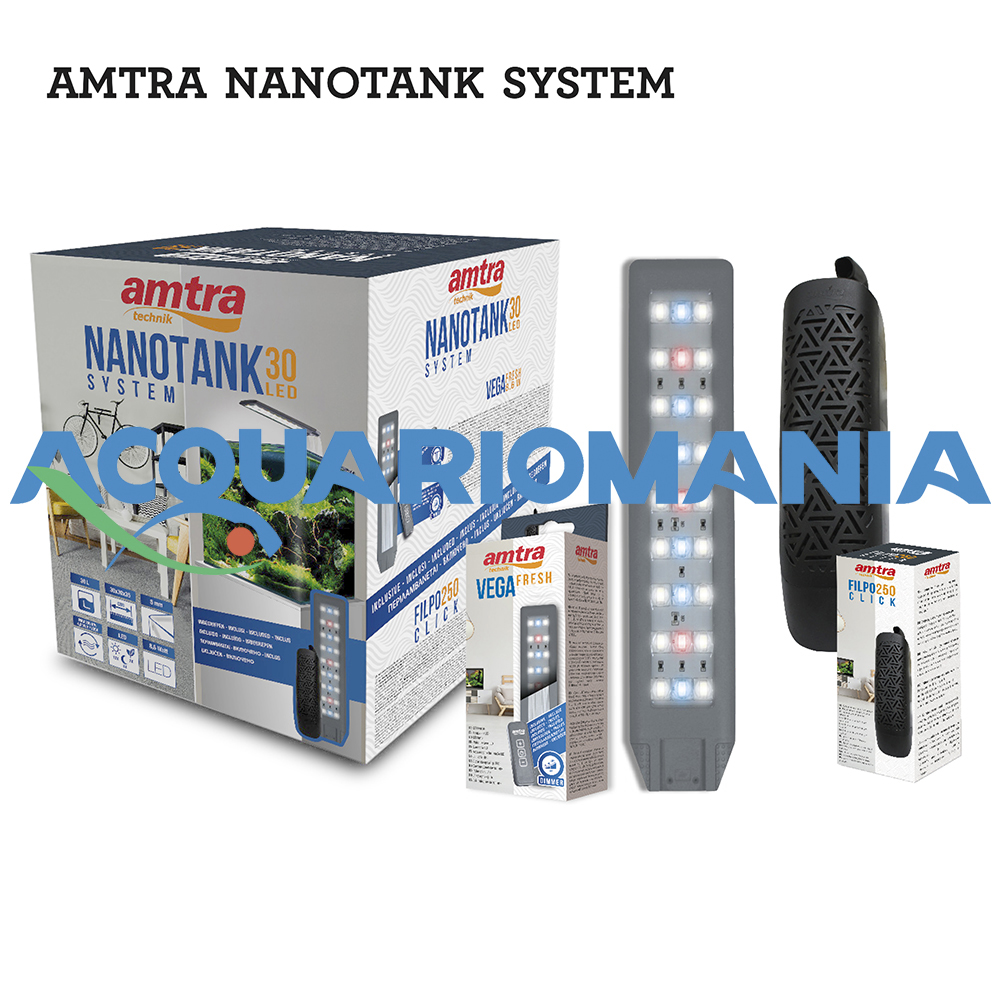 Amtra Nanotank System 30 Acquario 30l Led Filtro Coperchio e Tappetino 30x30x35h cm