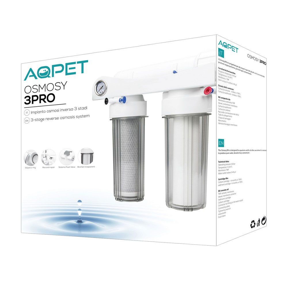 Aqpet Osmosy3 Pro 50GPD Impianto Osmosi 3 Stadi a Bicchiere