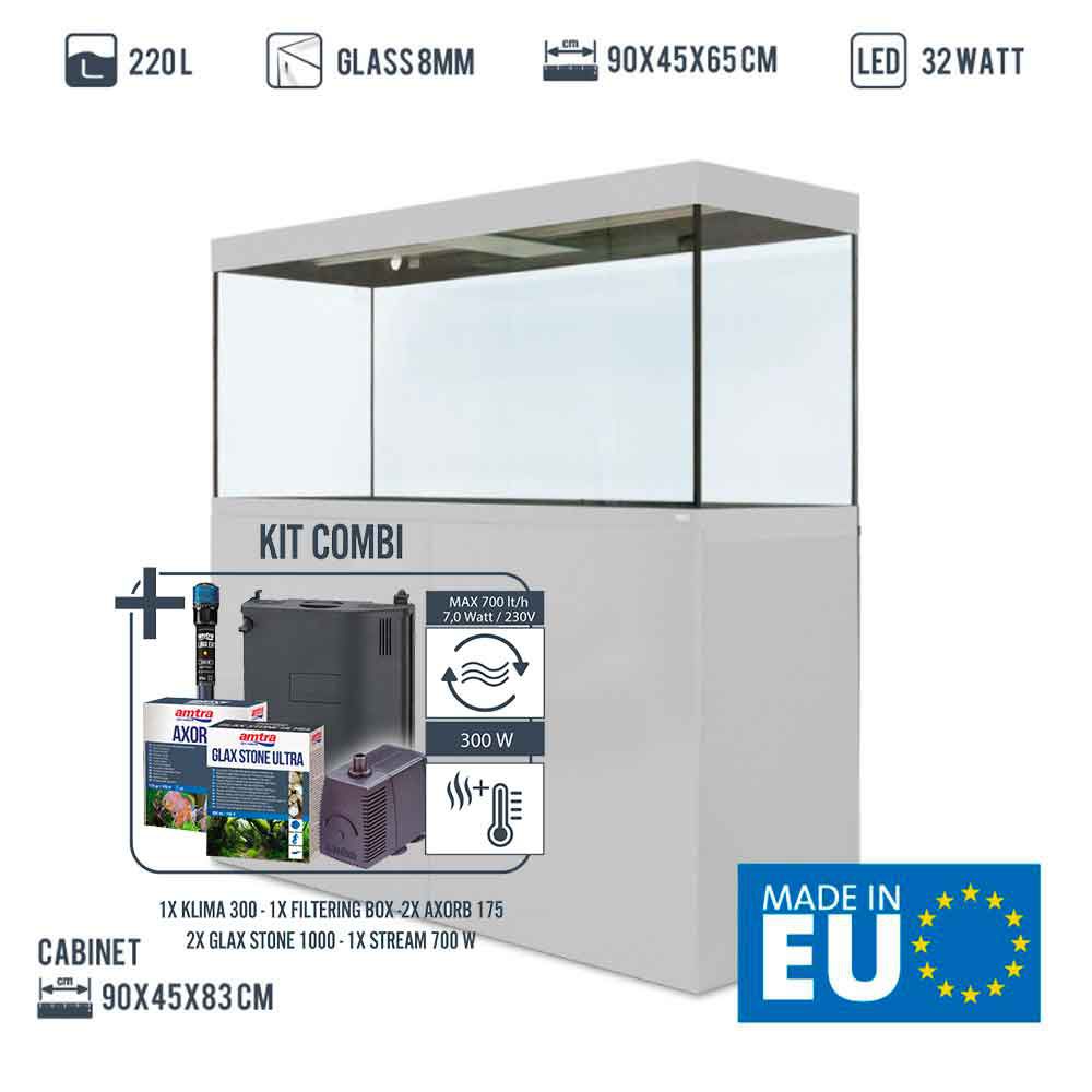 Amtra Acquario Alux Bianco Combi con Mobile e Filtraggio 450L 150x55x148h cm