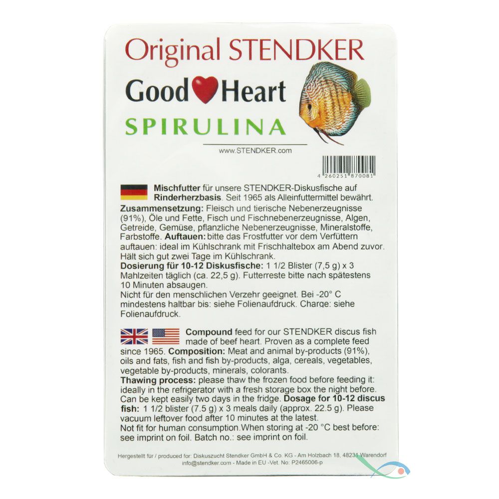 Stendker Good Heart  Spirulina Alge Pastone per Discus mangime congelato 100g