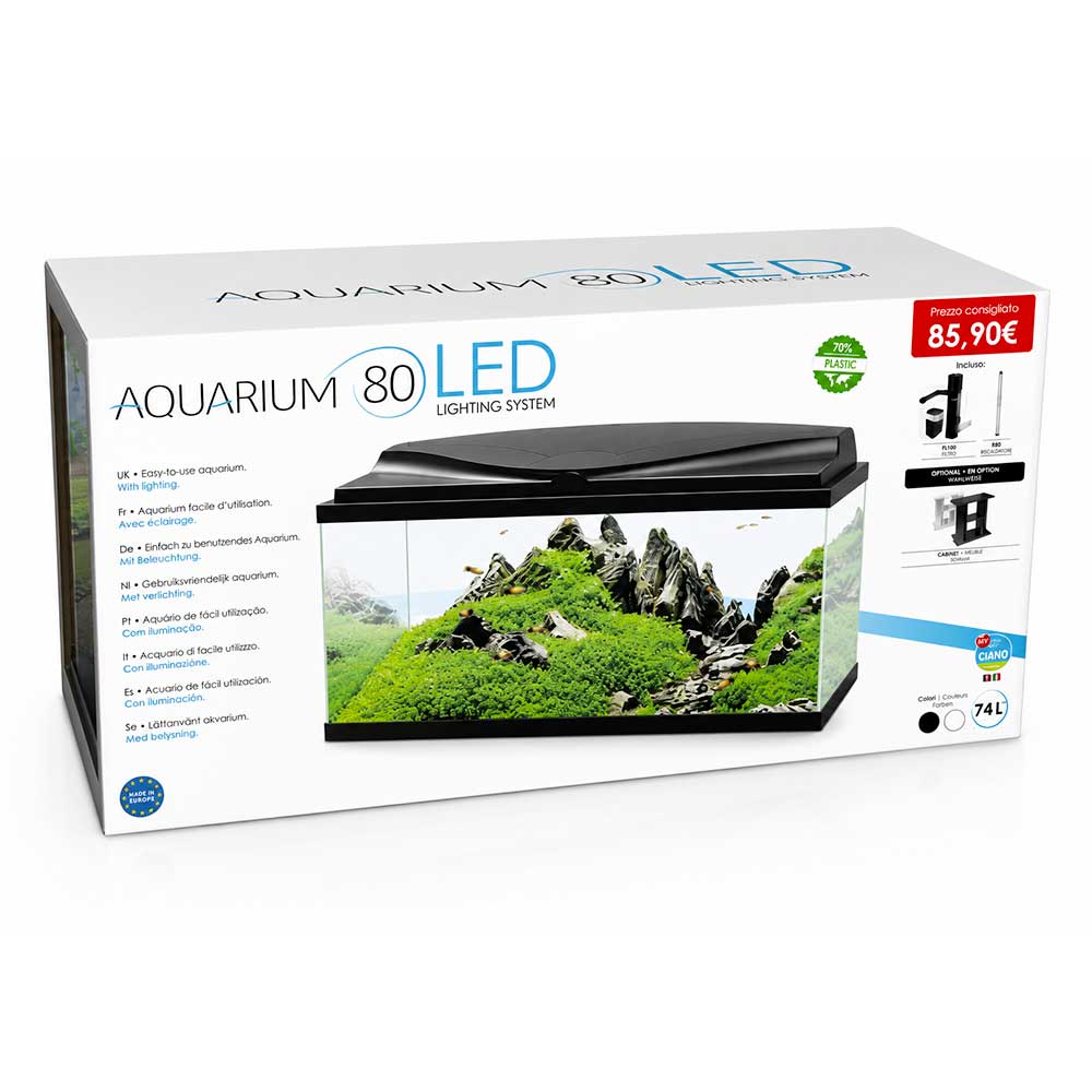 Ciano Aquarium Aquariums 80 CF80 Nero 80x30x41h cm Acquario completo 74 Litri
